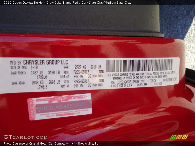 Flame Red / Dark Slate Gray/Medium Slate Gray 2010 Dodge Dakota Big Horn Crew Cab
