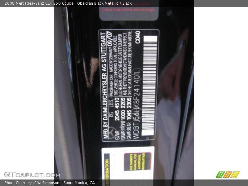 Obsidian Black Metallic / Black 2008 Mercedes-Benz CLK 350 Coupe