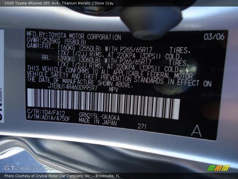 Titanium Metallic / Stone Gray 2006 Toyota 4Runner SR5 4x4