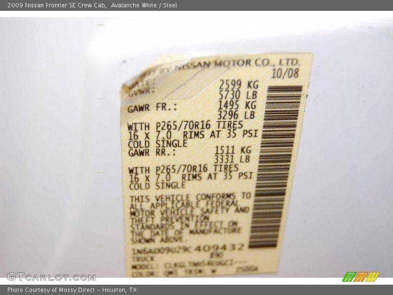Avalanche White / Steel 2009 Nissan Frontier SE Crew Cab