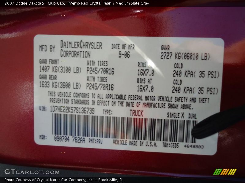 Inferno Red Crystal Pearl / Medium Slate Gray 2007 Dodge Dakota ST Club Cab
