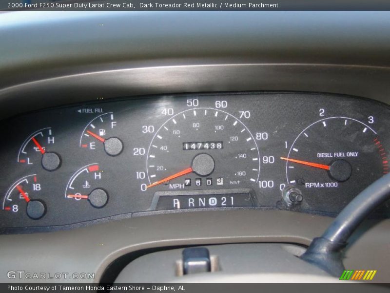 Dark Toreador Red Metallic / Medium Parchment 2000 Ford F250 Super Duty Lariat Crew Cab