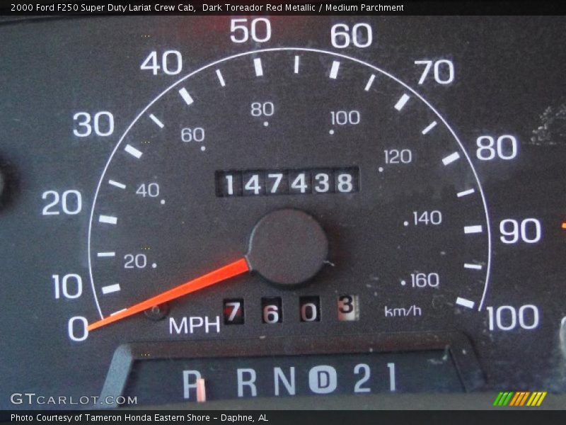 Dark Toreador Red Metallic / Medium Parchment 2000 Ford F250 Super Duty Lariat Crew Cab