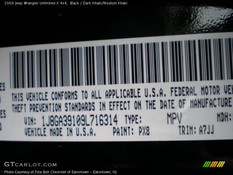 2009 Wrangler Unlimited X 4x4 Black Color Code PX8