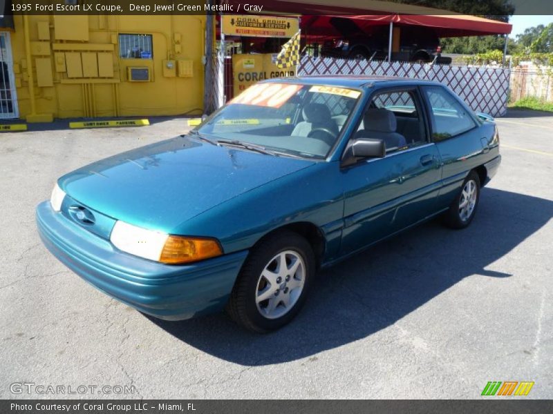 Deep Jewel Green Metallic / Gray 1995 Ford Escort LX Coupe