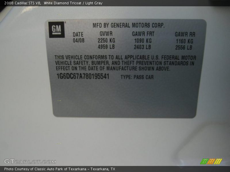 Info Tag of 2008 STS V8