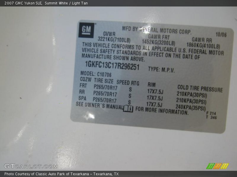 Summit White / Light Tan 2007 GMC Yukon SLE