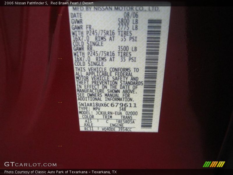 Red Brawn Pearl / Desert 2006 Nissan Pathfinder S