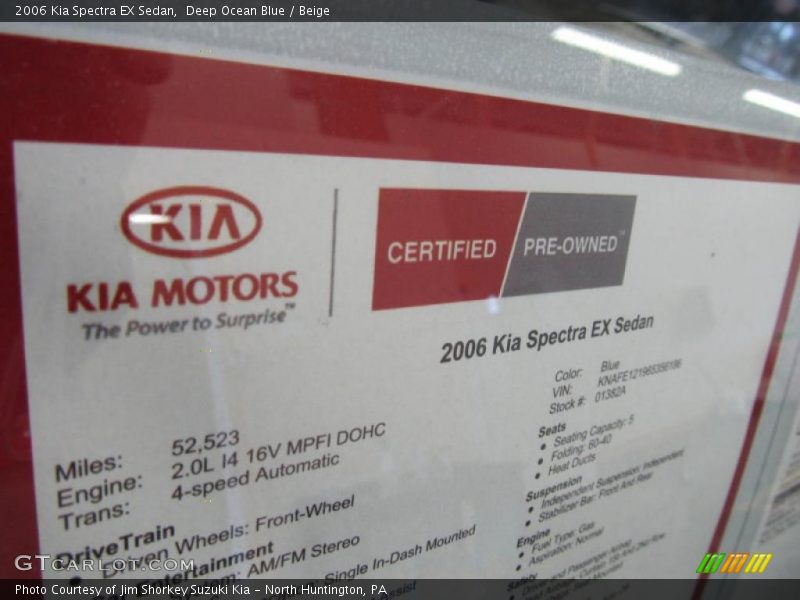 Deep Ocean Blue / Beige 2006 Kia Spectra EX Sedan