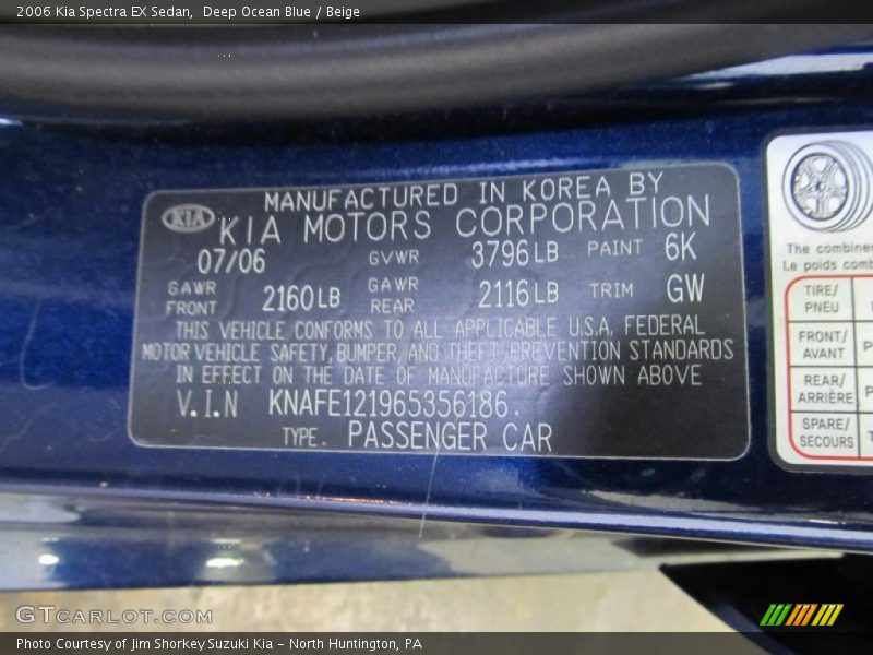Deep Ocean Blue / Beige 2006 Kia Spectra EX Sedan