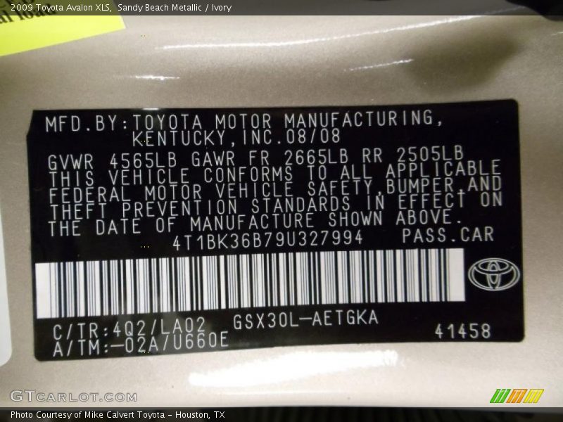 Sandy Beach Metallic / Ivory 2009 Toyota Avalon XLS