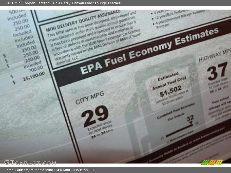 Chili Red / Carbon Black Lounge Leather 2011 Mini Cooper Hardtop