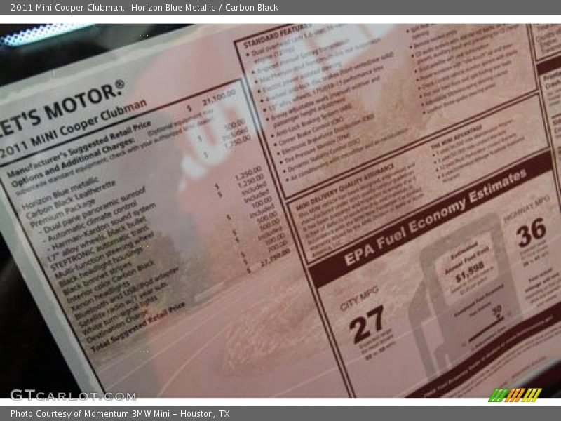 Horizon Blue Metallic / Carbon Black 2011 Mini Cooper Clubman