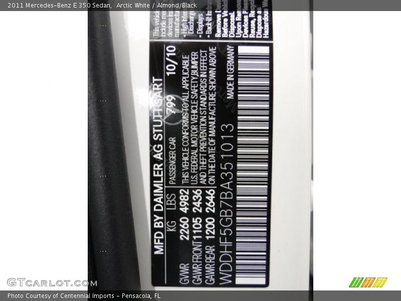 Arctic White / Almond/Black 2011 Mercedes-Benz E 350 Sedan