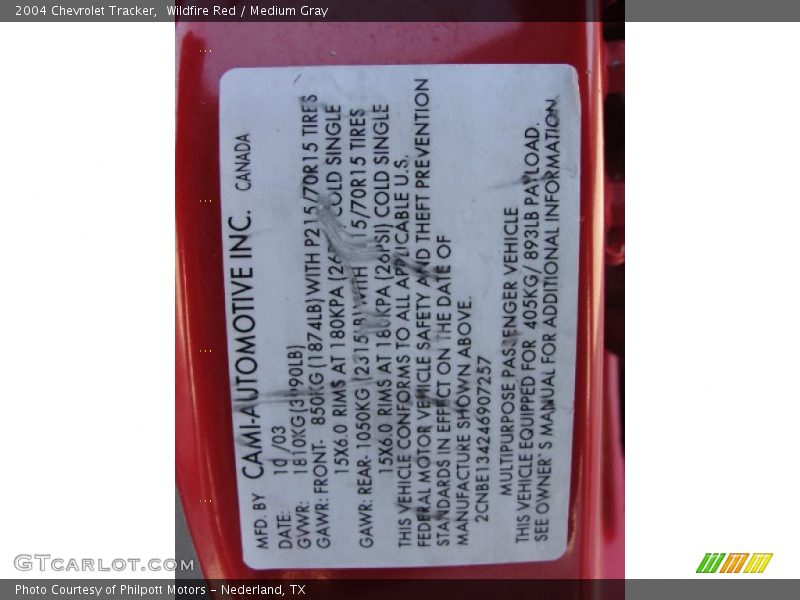 Wildfire Red / Medium Gray 2004 Chevrolet Tracker