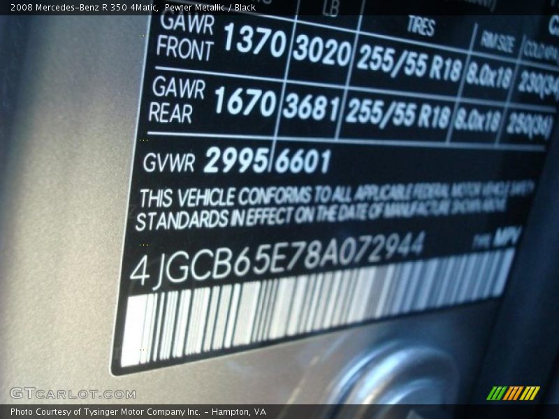 Pewter Metallic / Black 2008 Mercedes-Benz R 350 4Matic