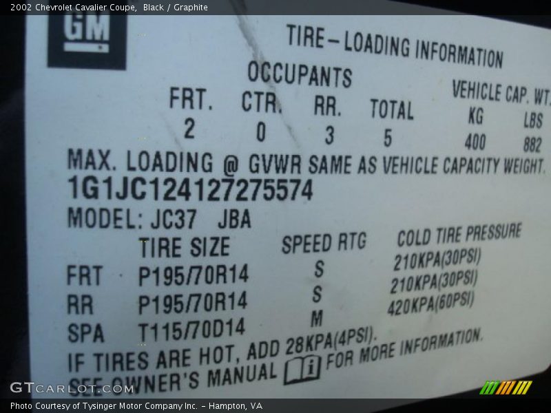 Black / Graphite 2002 Chevrolet Cavalier Coupe