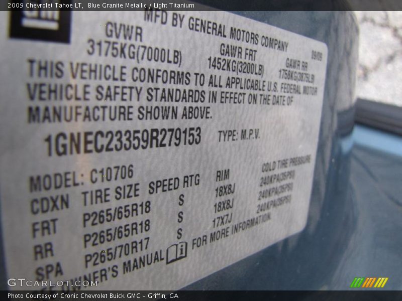 Blue Granite Metallic / Light Titanium 2009 Chevrolet Tahoe LT