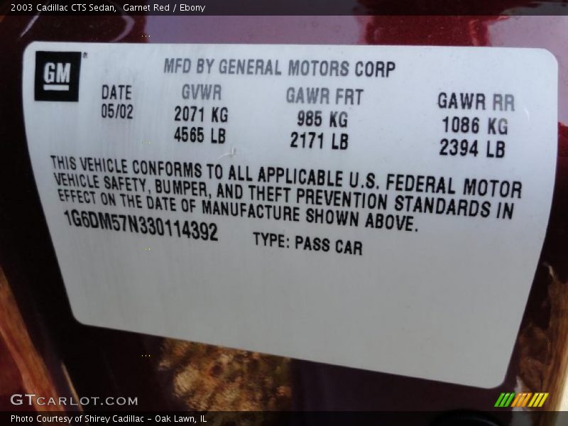 Garnet Red / Ebony 2003 Cadillac CTS Sedan