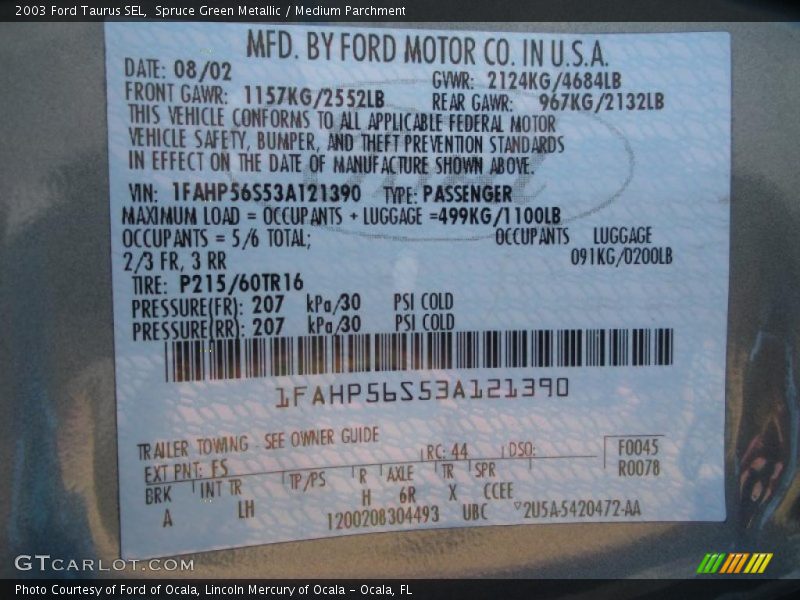 Spruce Green Metallic / Medium Parchment 2003 Ford Taurus SEL