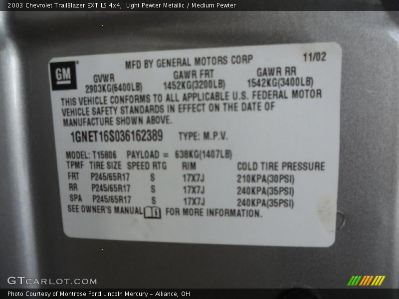 Light Pewter Metallic / Medium Pewter 2003 Chevrolet TrailBlazer EXT LS 4x4