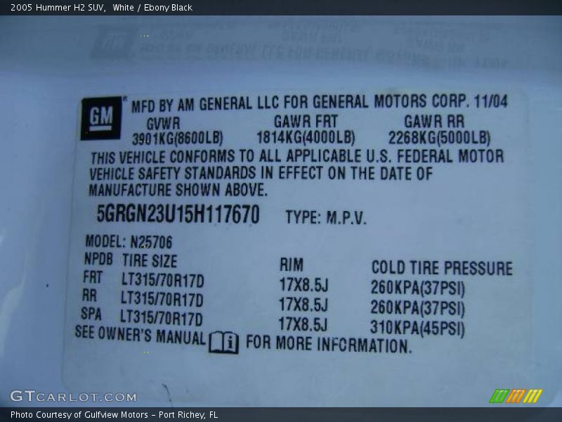 White / Ebony Black 2005 Hummer H2 SUV