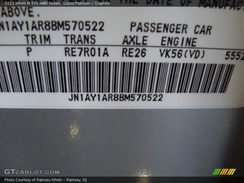 Liquid Platinum / Graphite 2011 Infiniti M 56x AWD Sedan