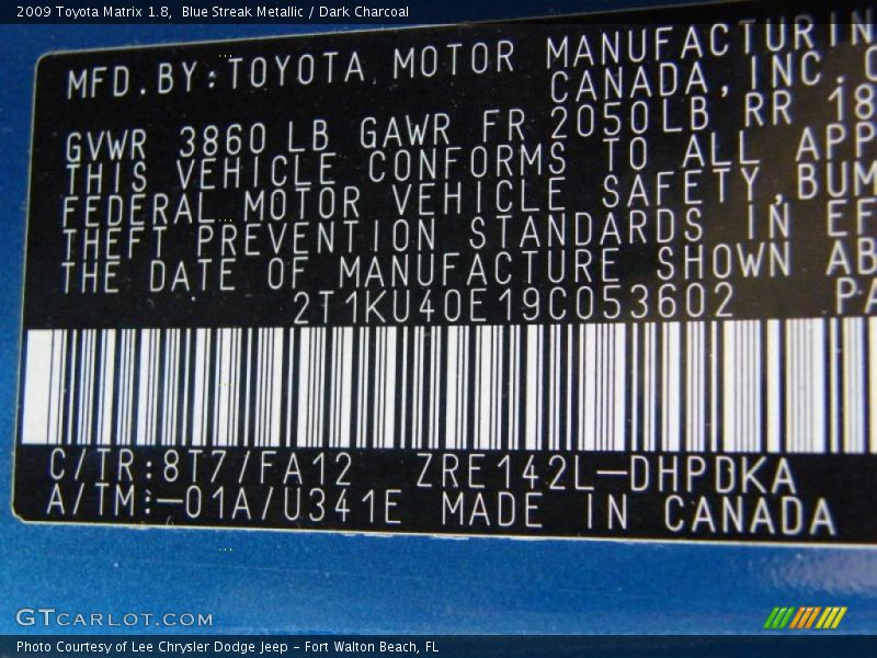 Blue Streak Metallic / Dark Charcoal 2009 Toyota Matrix 1.8