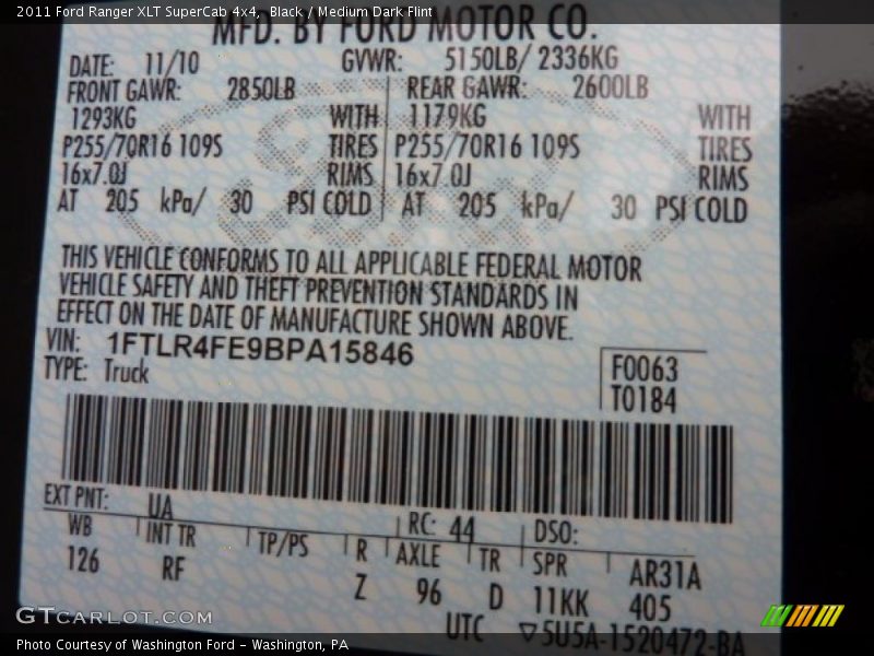 Black / Medium Dark Flint 2011 Ford Ranger XLT SuperCab 4x4