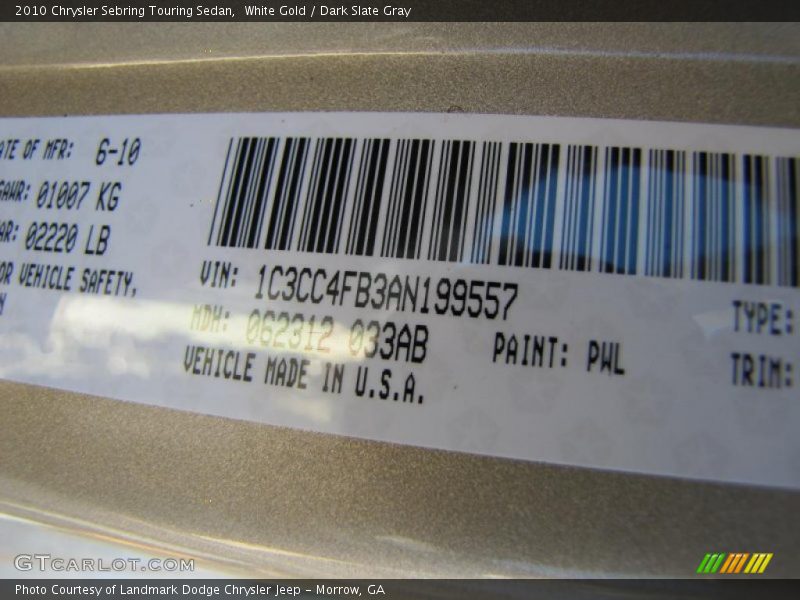 White Gold / Dark Slate Gray 2010 Chrysler Sebring Touring Sedan