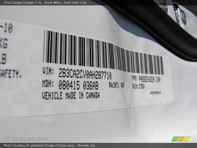 Stone White / Dark Slate Gray 2010 Dodge Charger 3.5L
