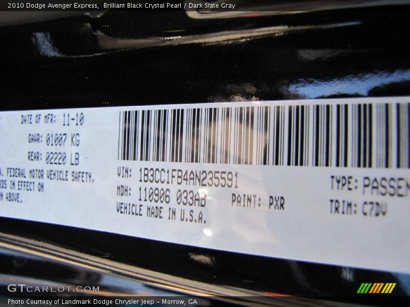 Brilliant Black Crystal Pearl / Dark Slate Gray 2010 Dodge Avenger Express