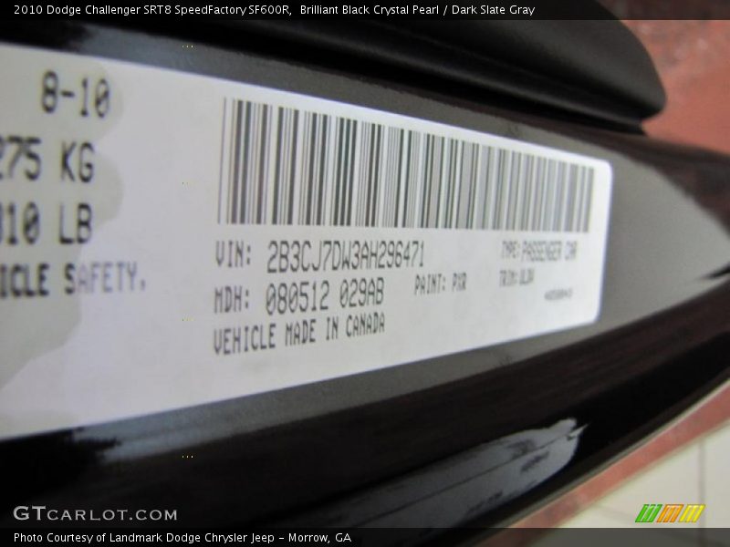 2010 Challenger SRT8 SpeedFactory SF600R Brilliant Black Crystal Pearl Color Code PXR