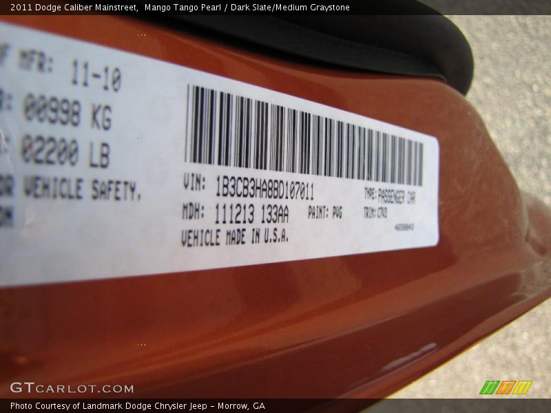 2011 Caliber Mainstreet Mango Tango Pearl Color Code PVG