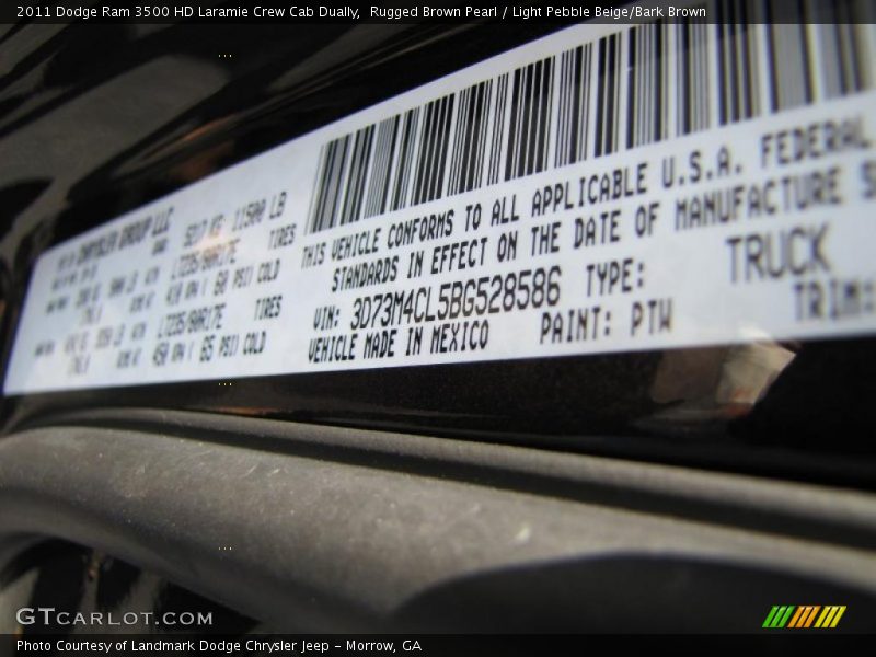 Rugged Brown Pearl / Light Pebble Beige/Bark Brown 2011 Dodge Ram 3500 HD Laramie Crew Cab Dually