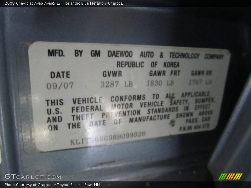 Icelandic Blue Metallic / Charcoal 2008 Chevrolet Aveo Aveo5 LS