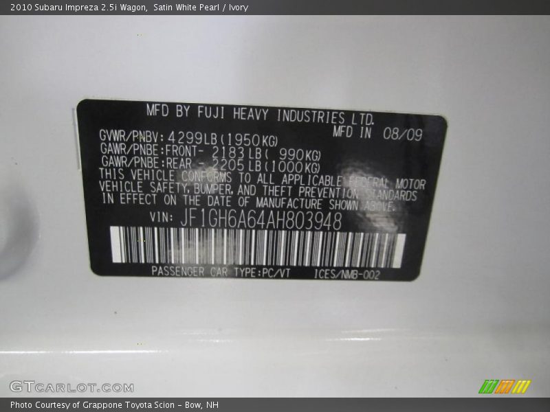Satin White Pearl / Ivory 2010 Subaru Impreza 2.5i Wagon