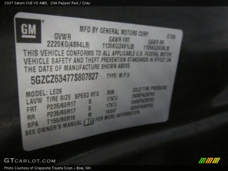Chili Pepper Red / Gray 2007 Saturn VUE V6 AWD