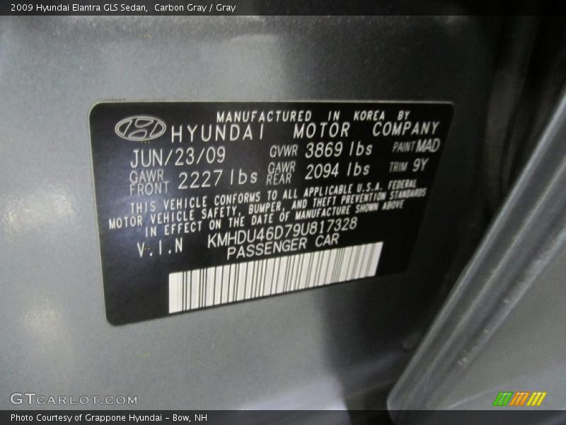 Carbon Gray / Gray 2009 Hyundai Elantra GLS Sedan