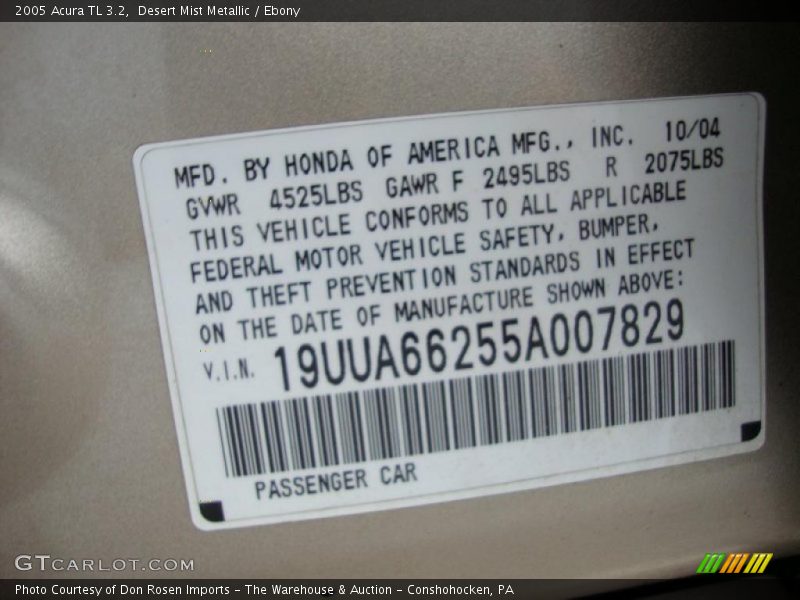 Desert Mist Metallic / Ebony 2005 Acura TL 3.2