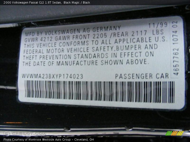 Black Magic / Black 2000 Volkswagen Passat GLS 1.8T Sedan