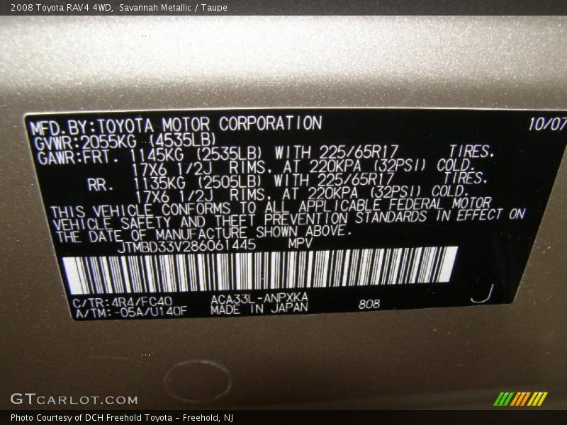 Savannah Metallic / Taupe 2008 Toyota RAV4 4WD