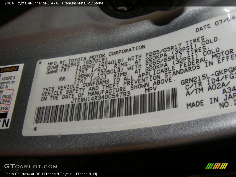 Titanium Metallic / Stone 2004 Toyota 4Runner SR5 4x4
