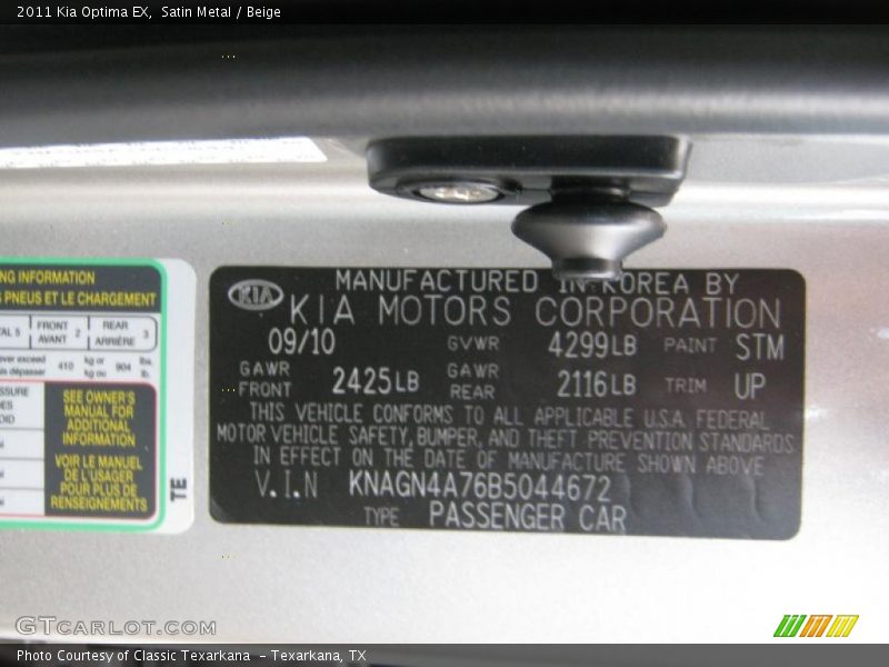 2011 Optima EX Satin Metal Color Code STM