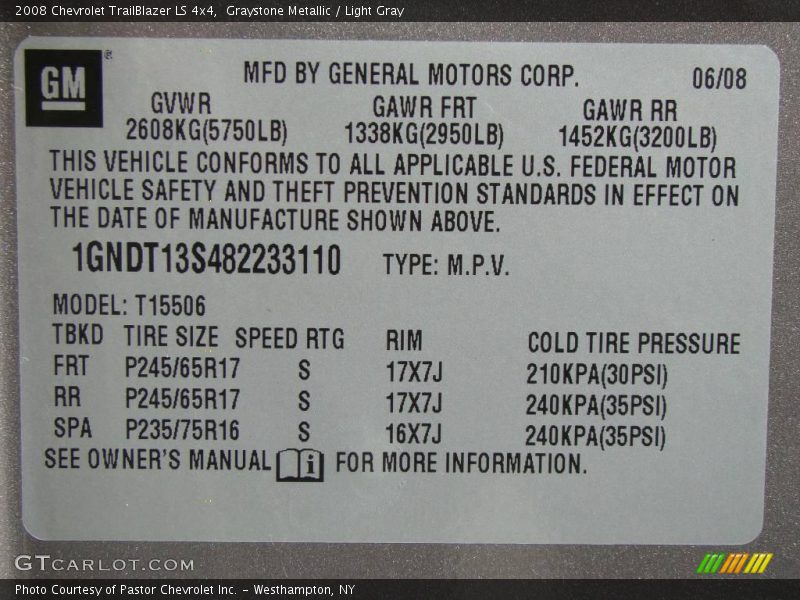 Graystone Metallic / Light Gray 2008 Chevrolet TrailBlazer LS 4x4