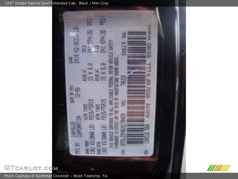 Black / Mist Gray 1997 Dodge Dakota Sport Extended Cab