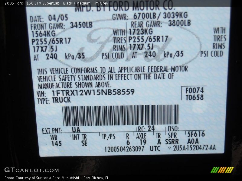 Black / Medium Flint Grey 2005 Ford F150 STX SuperCab