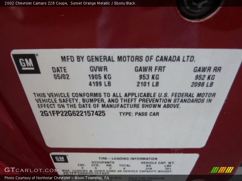 Sunset Orange Metallic / Ebony Black 2002 Chevrolet Camaro Z28 Coupe