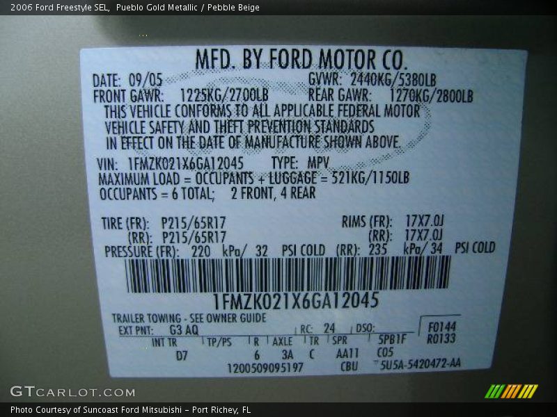 Pueblo Gold Metallic / Pebble Beige 2006 Ford Freestyle SEL