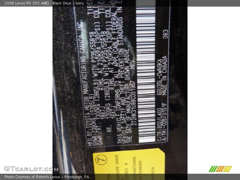 Black Onyx / Ivory 2008 Lexus RX 350 AWD